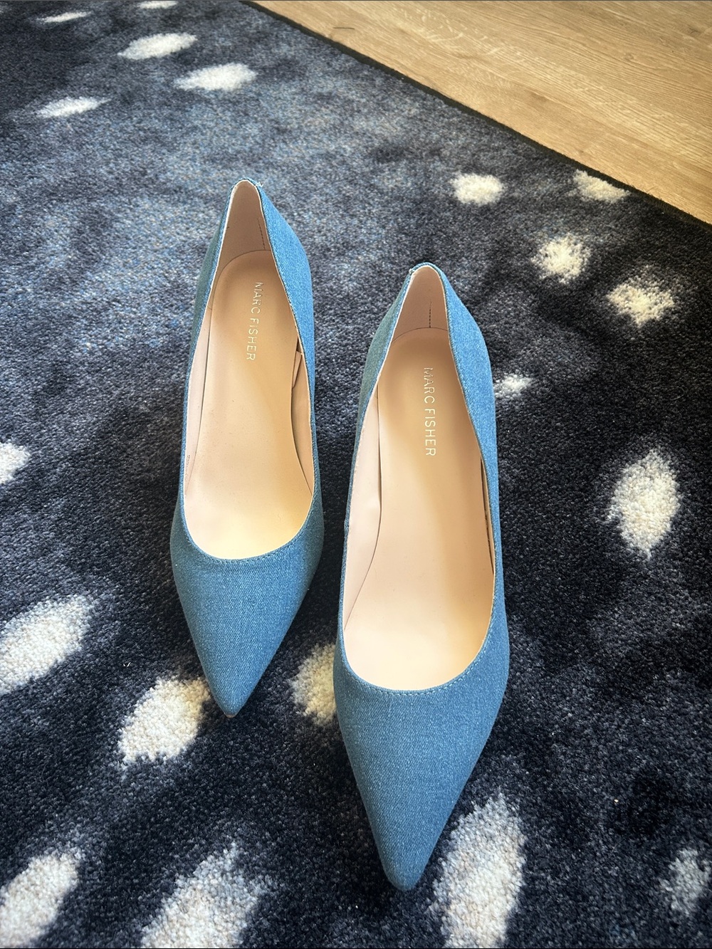 Marc Fisher Denim-Look Light Blue Pointed-Toe Pumps